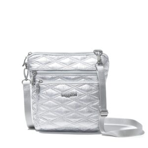 baggallini women's modern pocket crossbody, silver metallic quilt