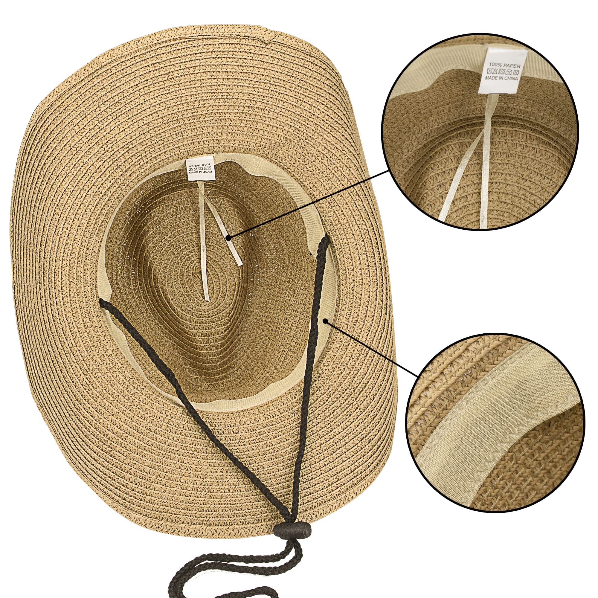 Womens Straw Cowboy Hat, Summer-Beach-Panama Shapeable Floppy Sun-Hat Men & Women Wide Brim Fedora