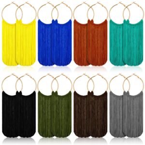 bonuci 8 pairs tassels earrings for women, african fabric tassel earrings, fringe earrings dangle drop earrings bohemian tassel earrings set colorful fringe statement earrings(bright style)