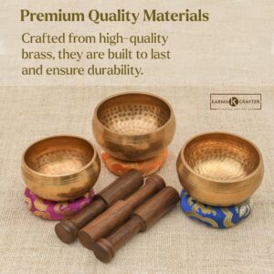 Tibetan Singing Bowl set From 7 Planets, Hand Hammered Design | Meditation Sound Bowl, 7 Chakra bowl, Mallet & Cushion set for Yoga (3 Chakra Set)