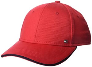 tommy hilfiger men’s cotton billy adjustable flap baseball cap apple red