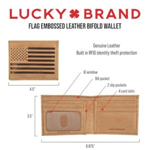 Lucky Brand Men's Bifold Wallet (Available in Cotton Canvas, Flag Embossed Leather-Black, One Size