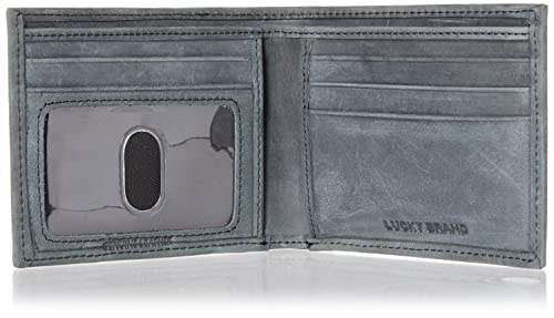 Lucky Brand Men's Bifold Wallet (Available in Cotton Canvas, Flag Embossed Leather-Black, One Size