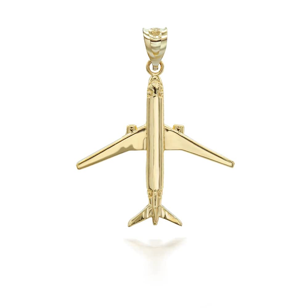 Polished 14K Yellow Gold Airplane Aircraft Aviation Traveler Charm Pendant