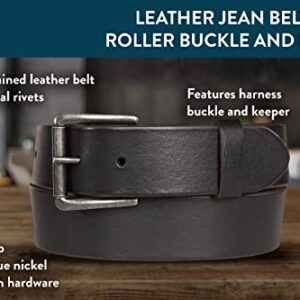 Lucky Brand Men Casual Leather Belt, Roller Buckle with Rivets-Black, 34