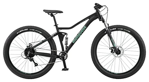 Mongoose Impasse 1.0 Mountain Bike for Adult Men & Women, 7-Speed, Full Suspension, 27.5-Inch Wheel, 17-Inch Frame, Front & Rear Mechanical Disc Brake, Matte Black