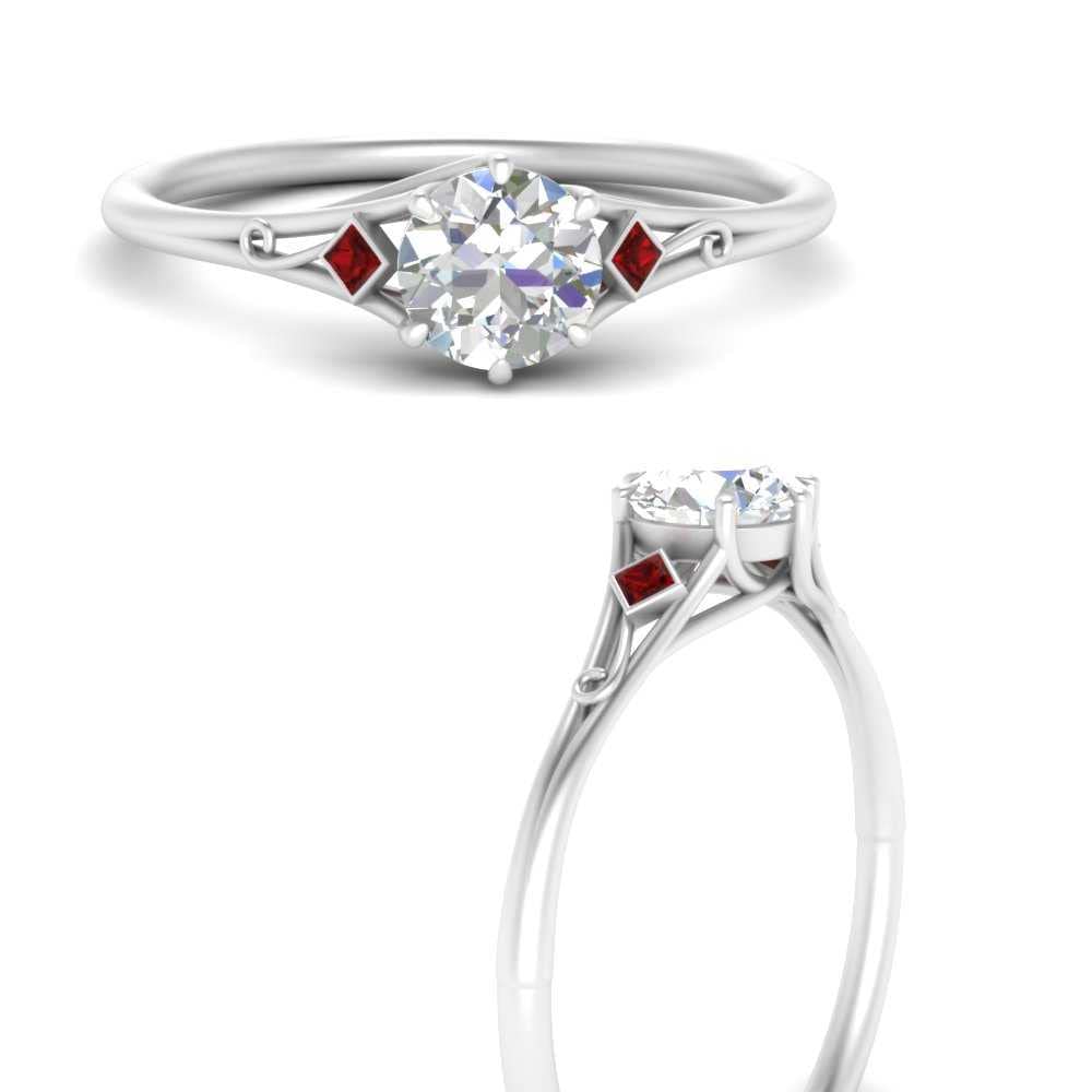 55Carat Cathedral Art Deco Diamond Ring sterling silver Created Ruby Round shape Red color Side Stone Engagement Rings prong Setting in Size 6 Minimal Surprise Gifts for Ladies