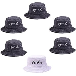 6 Pack Bachelorette Bucket Hat for Bride Squad Distressed Embroidered Sun Hat Bridal Party Gift 1 Bride + 5 Squad