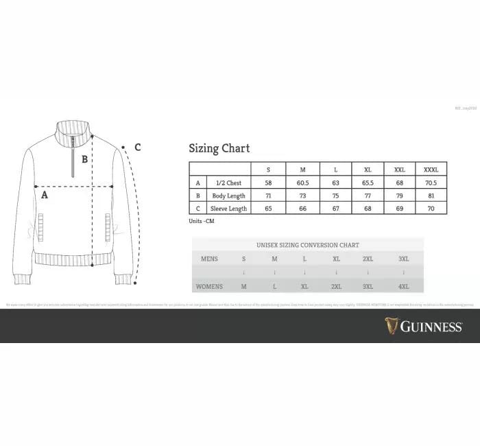 Guinness Black Quarter Zip Performance Top Official Merchandise Pullover 1/4 Zip Athletic Fleece