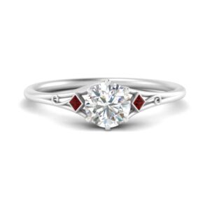 55Carat Cathedral Art Deco Diamond Ring sterling silver Created Ruby Round shape Red color Side Stone Engagement Rings prong Setting in Size 6 Minimal Surprise Gifts for Ladies