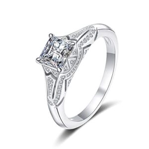 stargems 1ct moissanite 925 silver platinum plated princess cut vintage four prong ring b4502-1ct-9