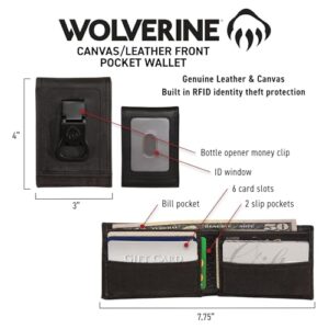 WOLVERINE Men's RFID Blocking Rugged Front Pocket Wallet (Avail in Cotton, Canvas/Leather-Black/Grey, One Size