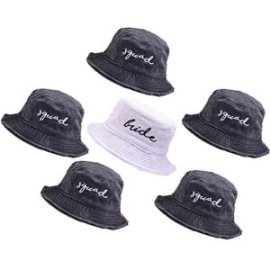 6 pack bachelorette bucket hat for bride squad distressed embroidered sun hat bridal party gift 1 bride + 5 squad