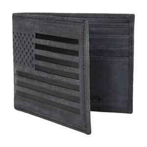 Lucky Brand Men's Bifold Wallet (Available in Cotton Canvas, Flag Embossed Leather-Black, One Size