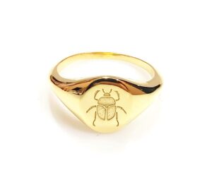 sterling silver ring engraved beetle ring insect ring scarab ring signet ring (gold, 7)