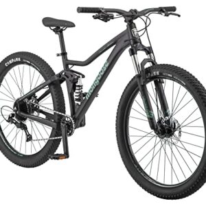 Mongoose Impasse 1.0 Mountain Bike for Adult Men & Women, 7-Speed, Full Suspension, 27.5-Inch Wheel, 17-Inch Frame, Front & Rear Mechanical Disc Brake, Matte Black