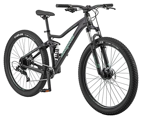 Mongoose Impasse 1.0 Mountain Bike for Adult Men & Women, 7-Speed, Full Suspension, 27.5-Inch Wheel, 17-Inch Frame, Front & Rear Mechanical Disc Brake, Matte Black