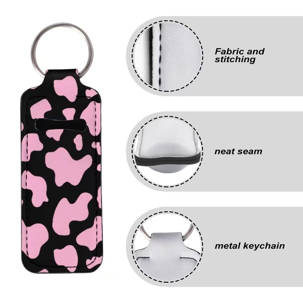 FKELYI Black Leopard Wild Animal Cheetah Skin Print Chapstick Holder Keychain Lipstick Sleeve Pouch Lip Balm Portable Pocket Lip Gloss Tube Holder Clip-on Chapsticks Travel Accessories