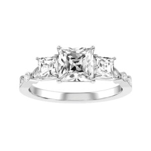 1.7 CT 3-Stone Princess Cut Bridal Set Moissanite engagement rings for women 10K 14k 18K gold ring Platinum Plated Silver Princess moissanite rings 4108