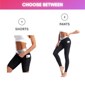 NANOHERTZ Sauna Sweat Suit Weight Loss Shapewear Pants Leggings Pockets Waist Trainer Body Shaper Sweatsuit Fitness Gym Women Girls