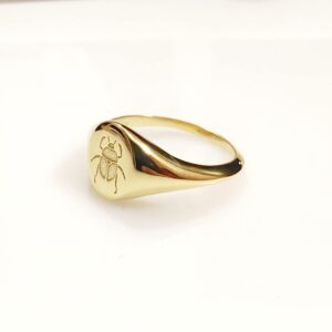 Sterling Silver Ring Engraved Beetle Ring Insect Ring Scarab Ring Signet Ring (Gold, 7)