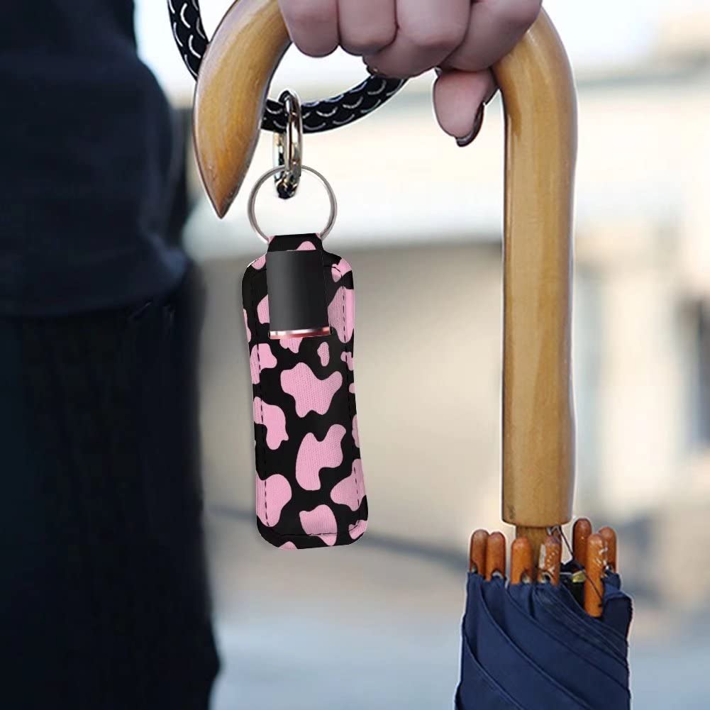 FKELYI Black Leopard Wild Animal Cheetah Skin Print Chapstick Holder Keychain Lipstick Sleeve Pouch Lip Balm Portable Pocket Lip Gloss Tube Holder Clip-on Chapsticks Travel Accessories