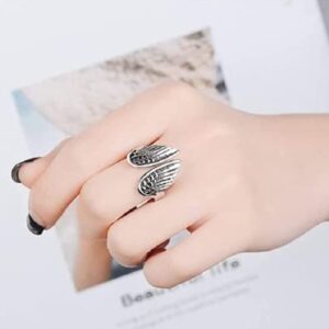 Bulky Rings Jewelry Acrylic Rings for Women Adjustable Stainless Steel Ring Feather Angel Thumb Ring for Women Gold Om Rings for Women (Silver, One Size)