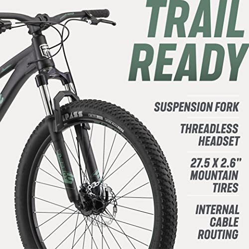 Mongoose Impasse 1.0 Mountain Bike for Adult Men & Women, 7-Speed, Full Suspension, 27.5-Inch Wheel, 17-Inch Frame, Front & Rear Mechanical Disc Brake, Matte Black