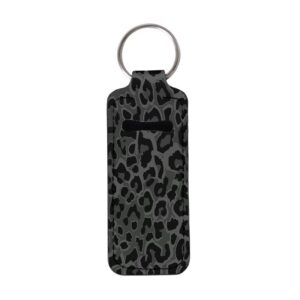 FKELYI Black Leopard Wild Animal Cheetah Skin Print Chapstick Holder Keychain Lipstick Sleeve Pouch Lip Balm Portable Pocket Lip Gloss Tube Holder Clip-on Chapsticks Travel Accessories