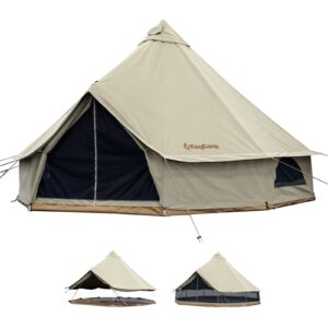 kingcamp canvas bell tent for camping, 4 seasons 13.2ft/16.4ft camping yurt tent, w/stove jacks, luxury glamping waterproof and breathable tents for family camping outdoor hunting party