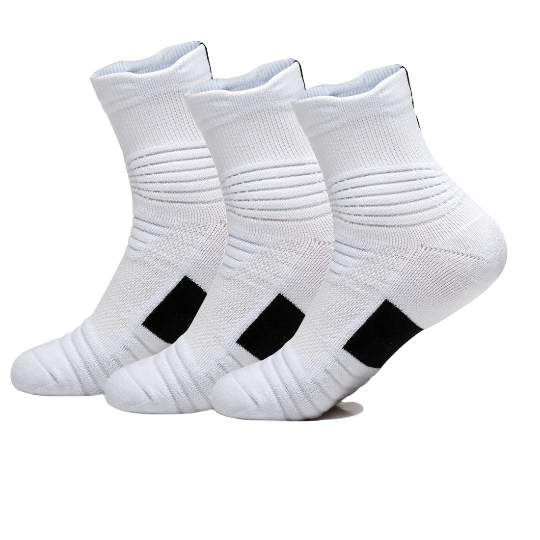 Yoknatt White Performance Ankle Athletic Socks Youth Basketball Socks for Mens Boys Womens Crew Socks Cushion Sports Cycling Basketball Compression Socks 3 Pack