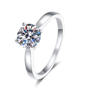 StarGems 0.5ct Moissanite 925 Silver Platinum Plated Classical Four Prong Ring B4507-0.5ct-6.5