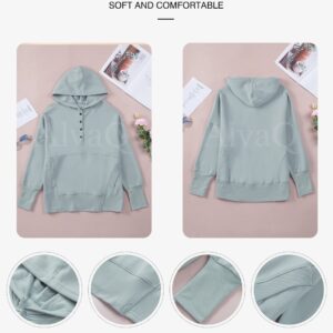 AlvaQ Womens Oversized Half Button Hoodie Sweatshirt Casual Ribbed Long Sleeves Pullover Tunic Top Fashion 2024 Gray Large