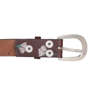 Lucky Brand Womens Jean Belt with Floral Embossed Design, Large, Skinny Leather-Brown, XL (34-35")