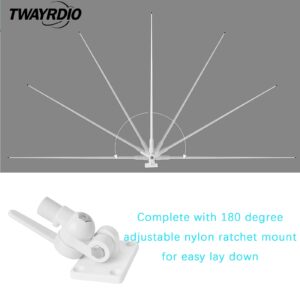 TWAYRDIO 43-Inch VHF Marine Antenna, Heavy Duty White Fiberglass Boat Antenna 3dBi Gain W/22.9ft Low Loss RG58 Coaxial Cable Built-in PL259 Connector and Nylon Ratchet Mount for Midland Uniden Radios