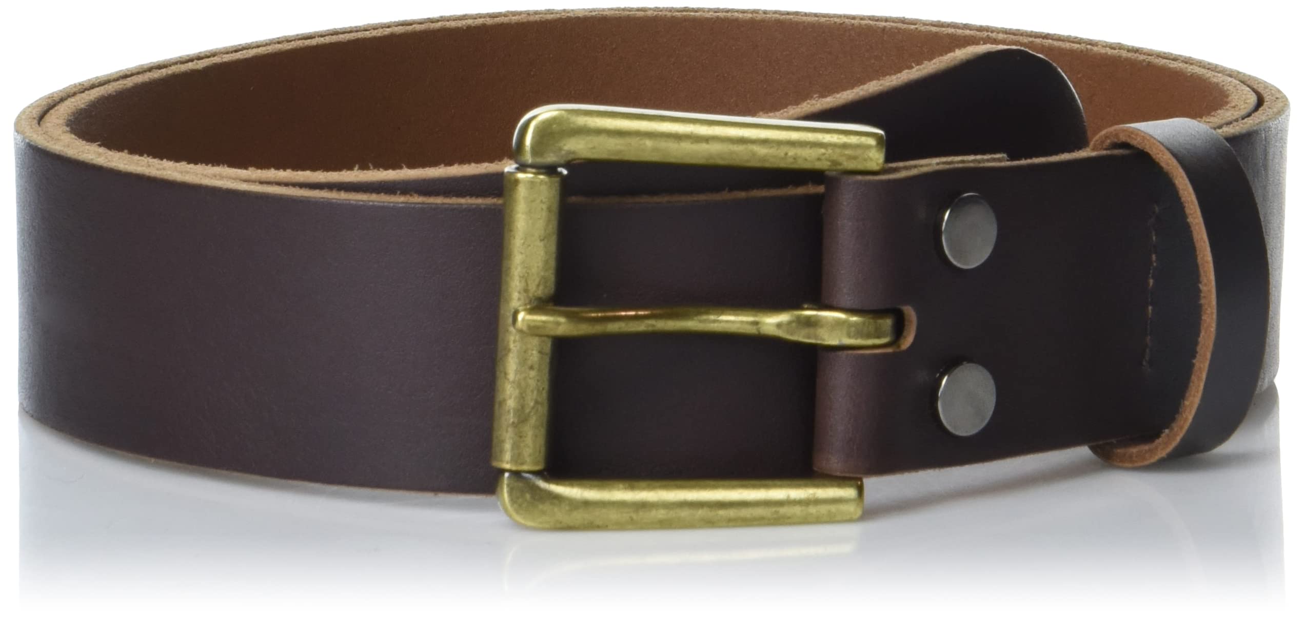 Lucky Brand Men Casual Leather Belt, Roller Buckle with Rivets-Brown, 38