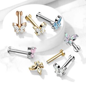 Izpack Butterfly 361L Surgical Stainless Steel Labret Monroe Piercing Studs for Women Men Crystal Cubic Zirconia Tragus Cartilage Nose Helix Stud Earring Dainty Body Jewelry 16G (Colorful CZ)