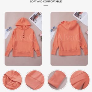 AlavQ Fall Long Sleeve V Neck Pullover Hoodies Sweatshirt With Pockets For Women Tops with Pocket Plus Size Clothing Orange 1X