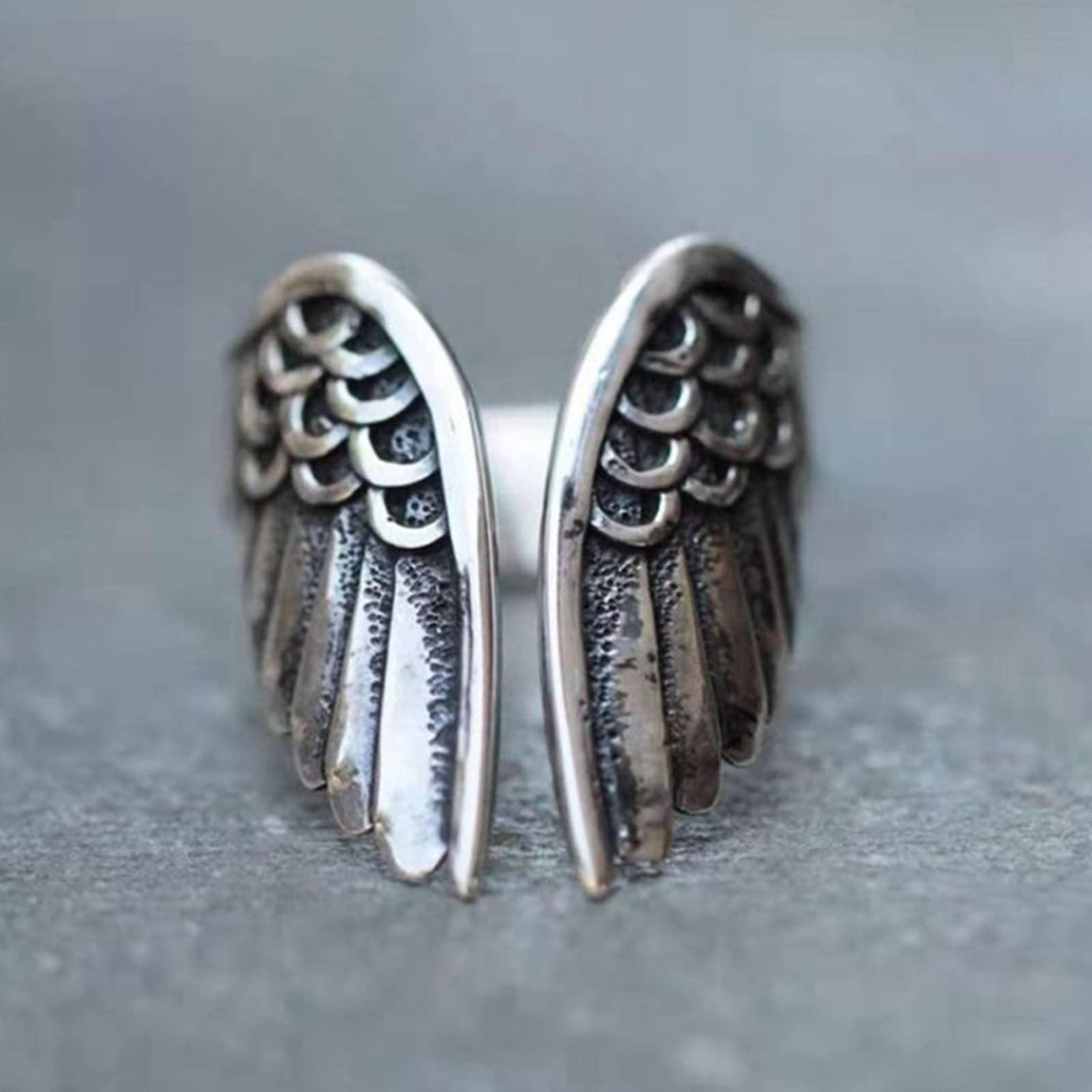 Bulky Rings Jewelry Acrylic Rings for Women Adjustable Stainless Steel Ring Feather Angel Thumb Ring for Women Gold Om Rings for Women (Silver, One Size)