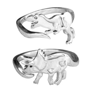 Sterling Silver Cute Dinosaur Ring Sets Silver Band Ring Stackable Finger Rings Sliver Rings Adjustable Minimalist Rings Tiny Dragon Rings for Women Men Jewelry Gifts Toddler Ring (silver, One Size)