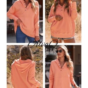 AlavQ Fall Long Sleeve V Neck Pullover Hoodies Sweatshirt With Pockets For Women Tops with Pocket Plus Size Clothing Orange 1X