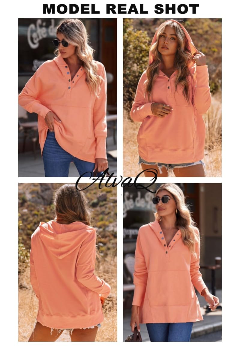 AlavQ Fall Long Sleeve V Neck Pullover Hoodies Sweatshirt With Pockets For Women Tops with Pocket Plus Size Clothing Orange 1X