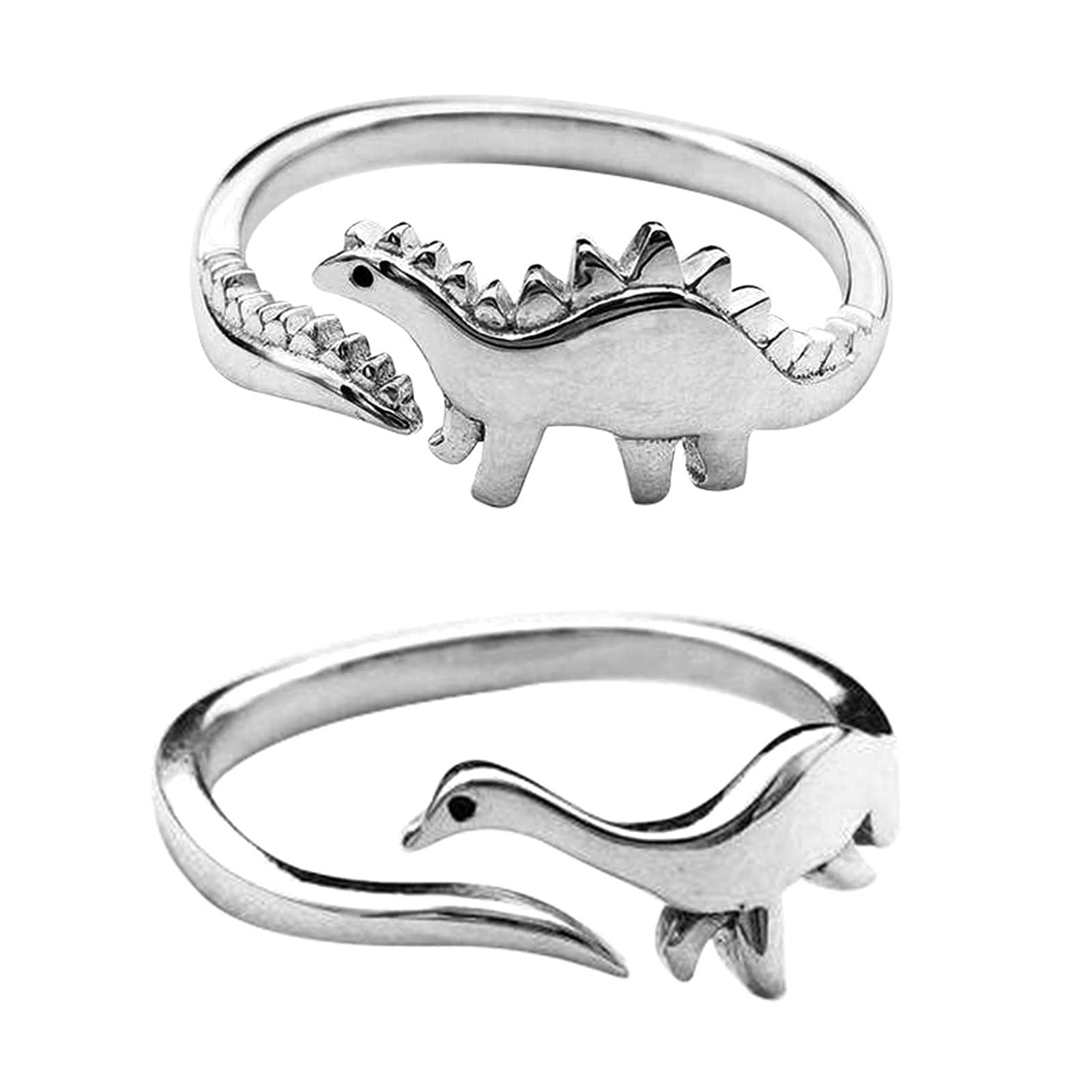 Sterling Silver Cute Dinosaur Ring Sets Silver Band Ring Stackable Finger Rings Sliver Rings Adjustable Minimalist Rings Tiny Dragon Rings for Women Men Jewelry Gifts Toddler Ring (silver, One Size)