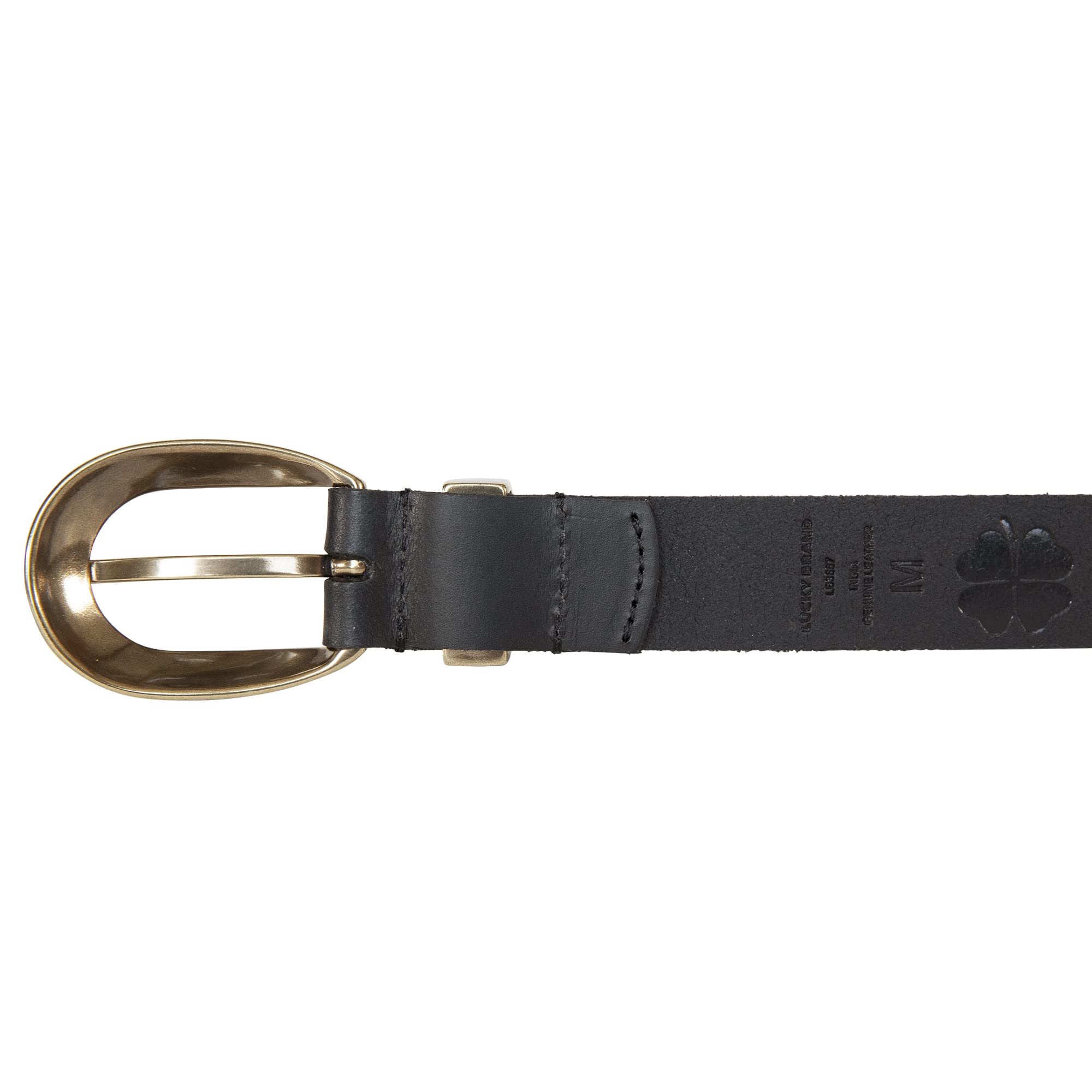 Lucky Brand Women Leather Bold Fashion Statement Belts, Sculpted Buckle-Black, M (28-30")