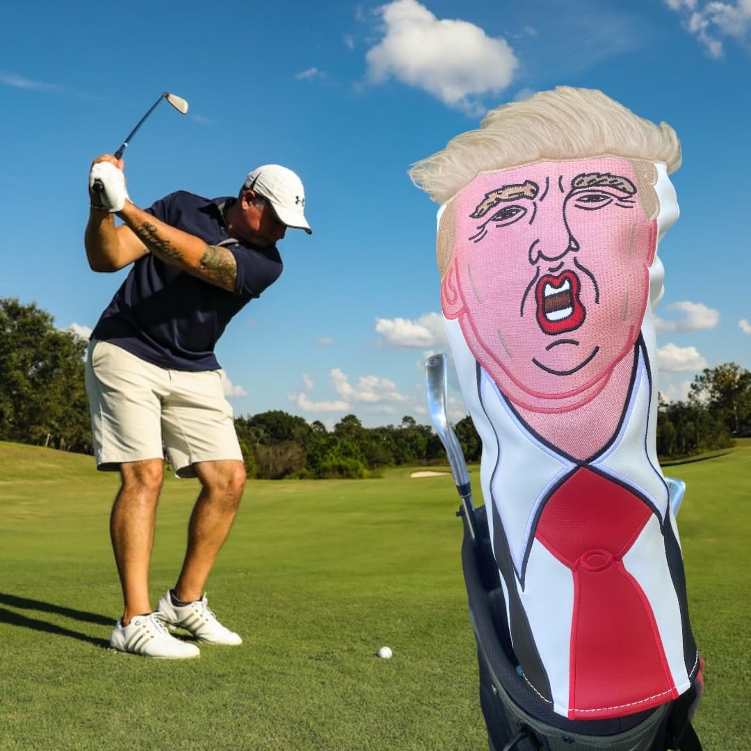 Donald Trump 2024 Save America Golf Driver Headcover | Great Gift for Republican Golfers | Premium Leather Exterior and Soft Protective Interior Fits Any Size Driver, MAGA