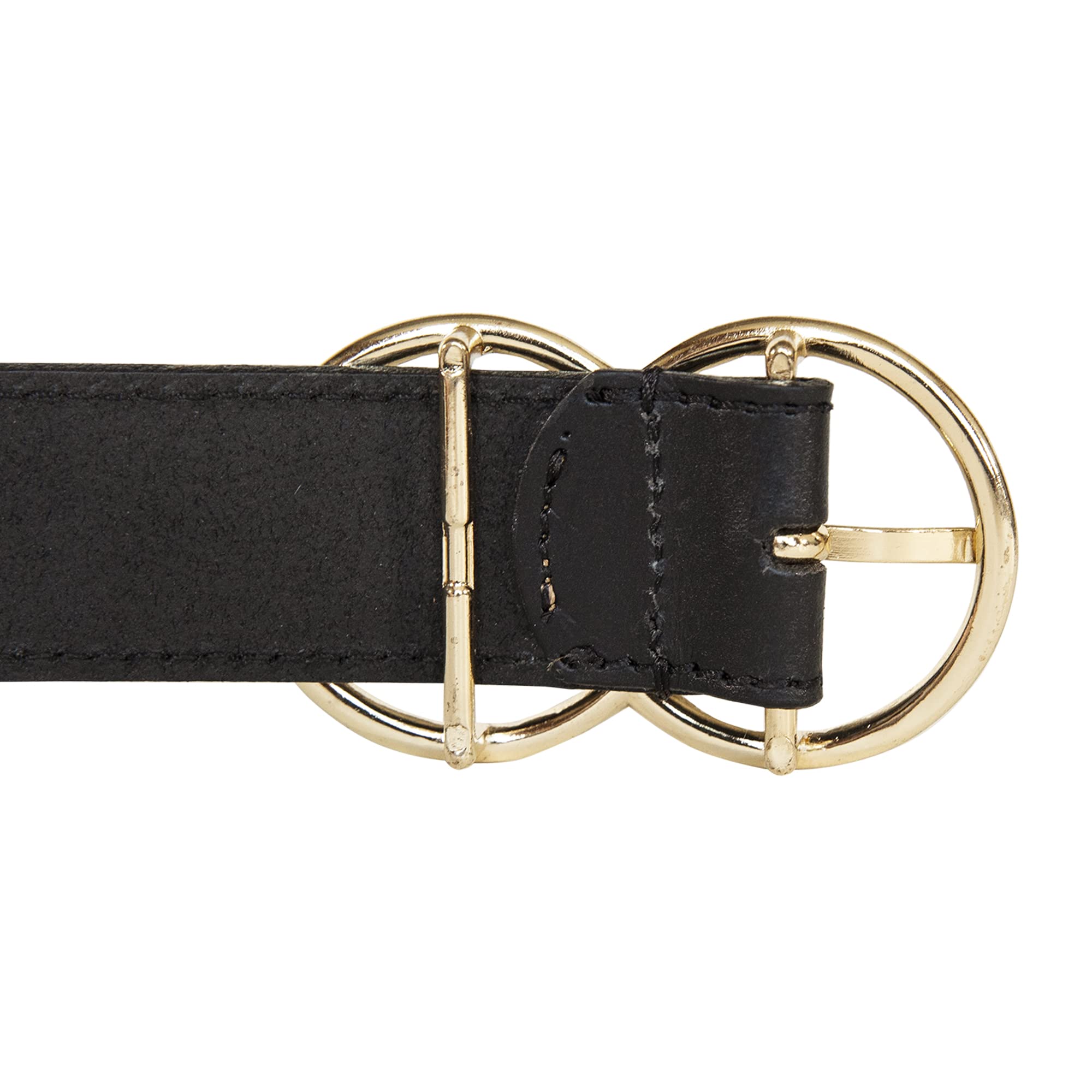 Lucky Brand Women Bold Fashion Statement Belts, Leather Double Ring-Black, M (28-30")