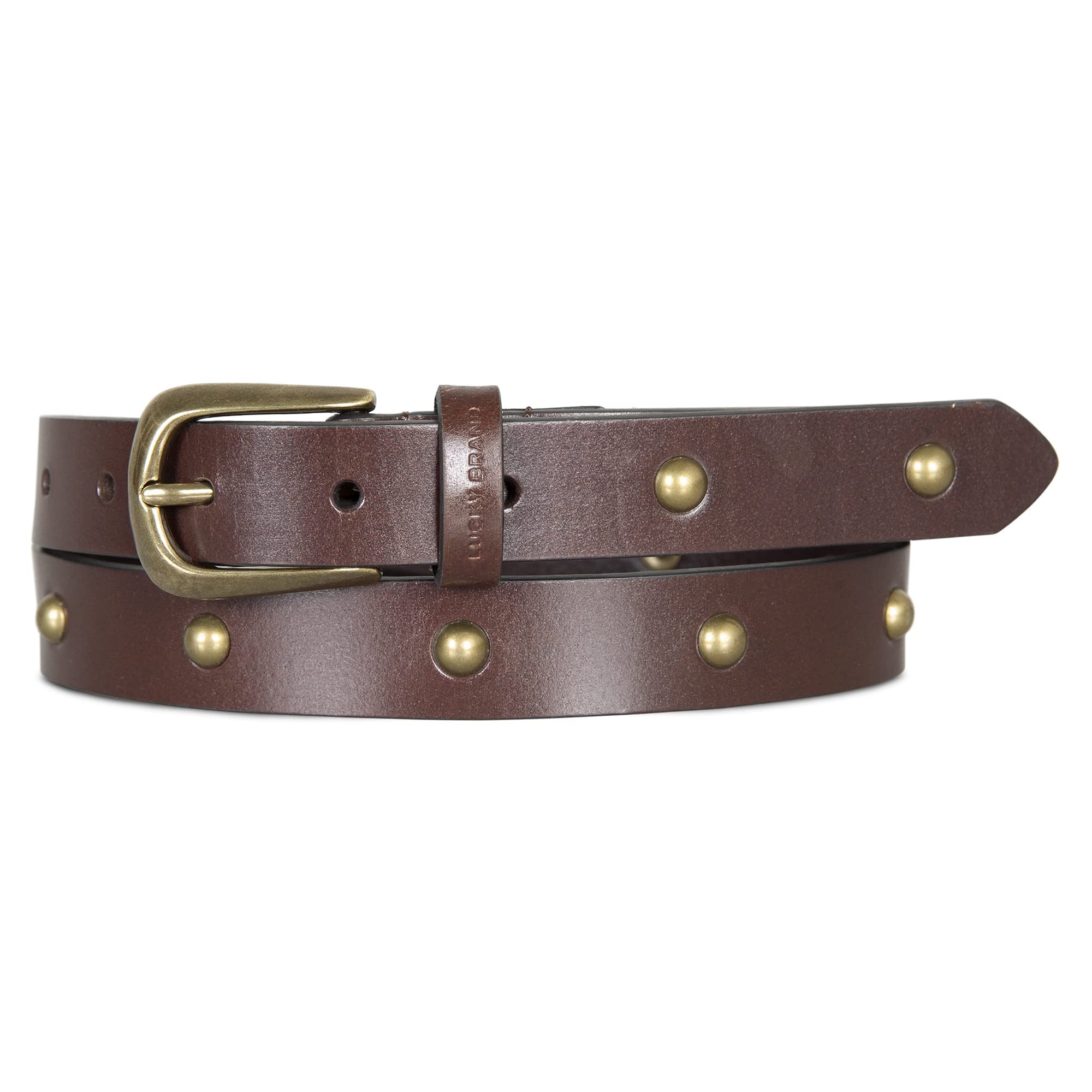 Lucky Brand Women Leather Bold Fashion Statement Belts, Domed Studded-Brown, XL (34-35")