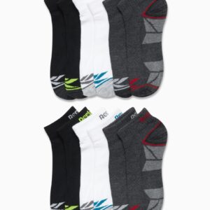 Reebok Boys' Quarter Socks - 12 Pack Stretch Performance Quarter Cut Arch Support Socks - Cushioned Athletic Socks for Boys, Size Large, Black/White/Grey Assortment