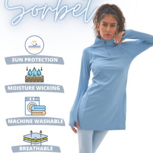 Sorbet Womens Long Sleeve Tops - Lightweight Women's UPF 50+ SPF Shirts for Women Long Sleeve - Athletic 1/4 Zip Pullover Women- Sun Protection Shirts for Hiking, Fishing, and Yoga Tunic Tops, Large