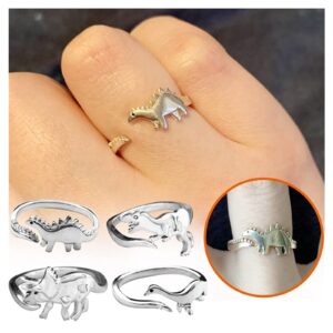 Sterling Silver Cute Dinosaur Ring Sets Silver Band Ring Stackable Finger Rings Sliver Rings Adjustable Minimalist Rings Tiny Dragon Rings for Women Men Jewelry Gifts Toddler Ring (silver, One Size)